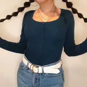 TEAL HALF BUTTON TOP🌚